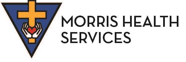 Logo for Morris Health Services featuring a yellow cross, two hands holding a red heart, and "Morris Health Services" in bold black text on a white background.
