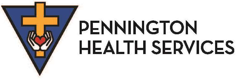 The Pennington Health Services logo features a yellow cross, two hands holding a heart, and bold black text on a white background, reflecting the caring mission of Pennington Health Services.