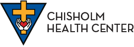 Chisholm Health Center logo with a yellow cross, two hands holding a red heart, and the center's name in black text.